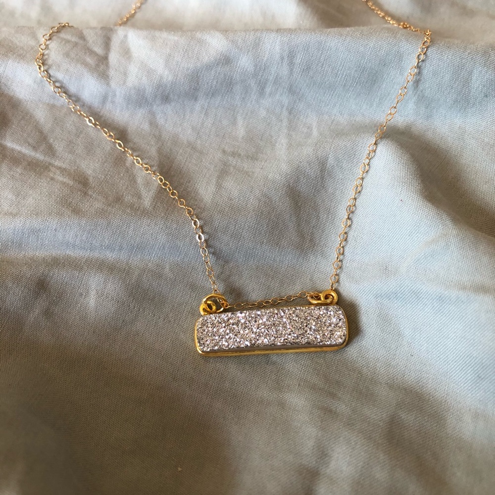 Silver Druzy Bar Necklace